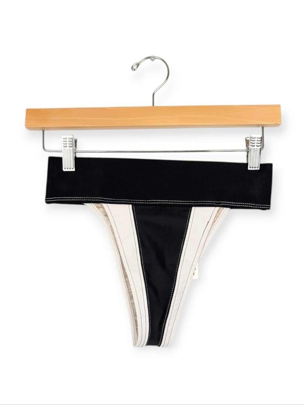 FP Beach Bikini Bottom XS Black & White High Rise Cheeky Free People Swim Bottom